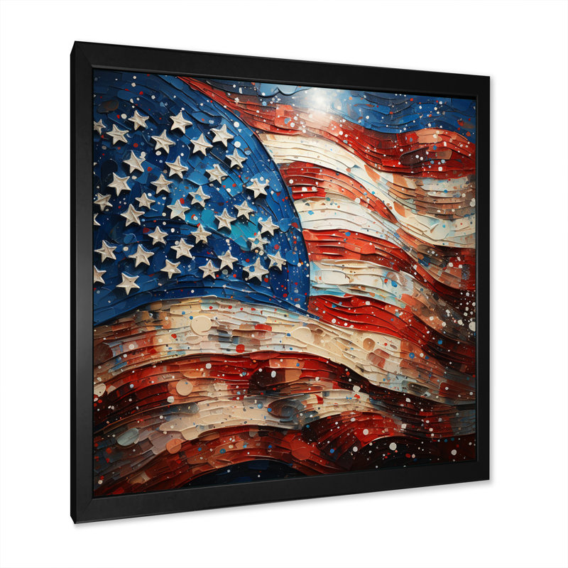 Drapeau américain drapeau IV - drapeau États-Unis, art mural, H 24 po x l 24 po x P 1 po, Cadre simple noir