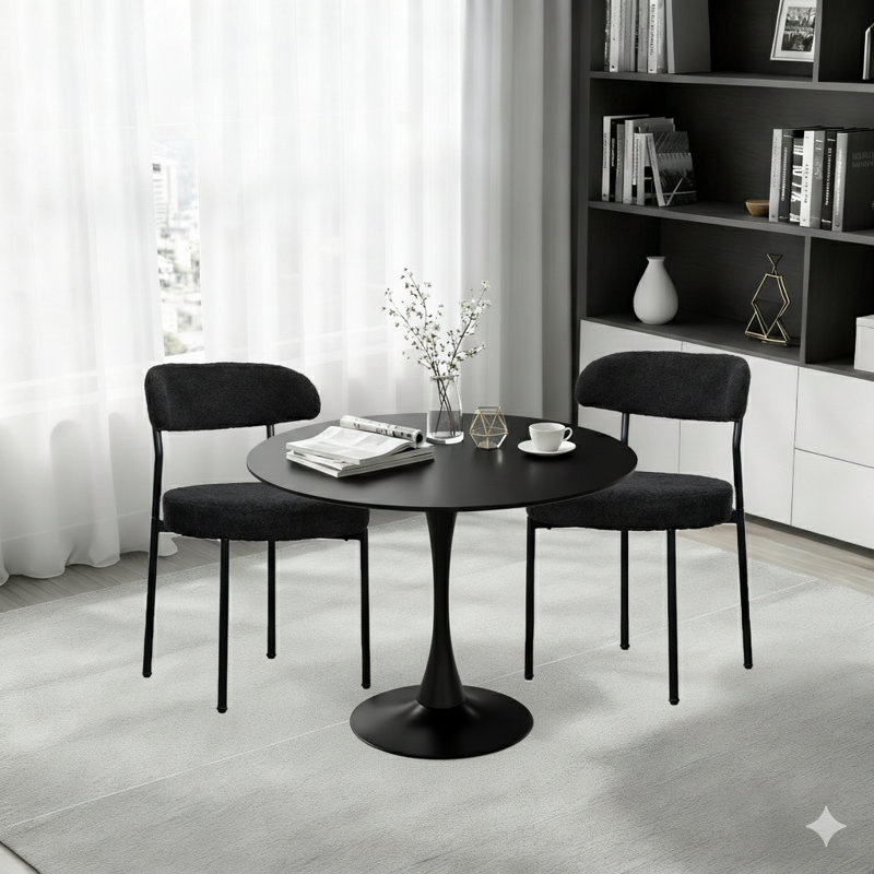 Round Dining Table Sets With 2 Chairs, Black, Black/Black