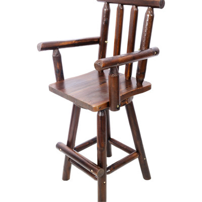 Chaise bistro rustique en bois de sapin brun avec accoudoirs et tabouret pivotant à 360 ° résistant pour une utilisation à long terme