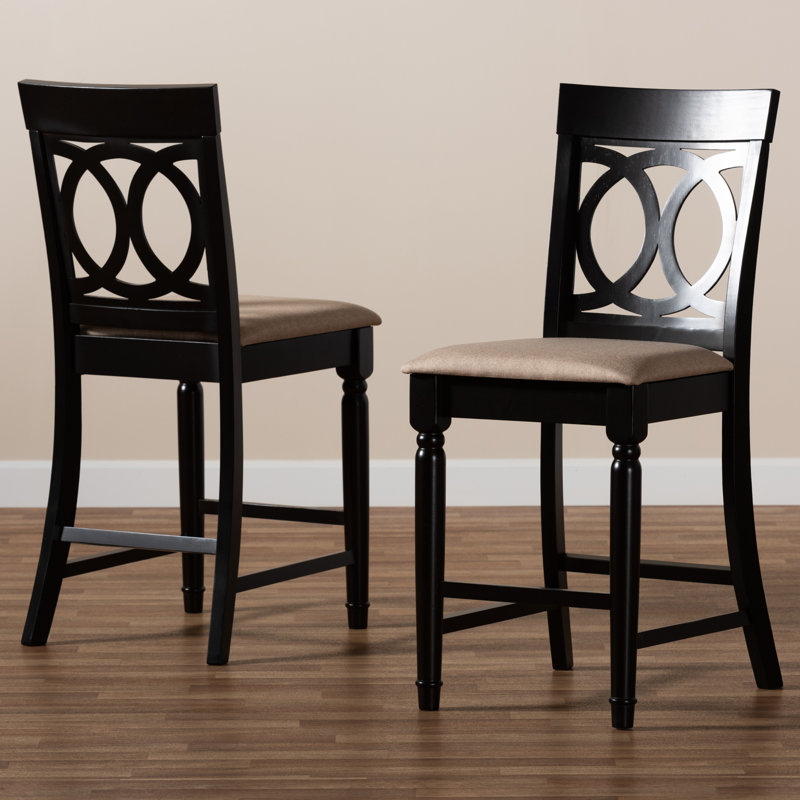 Upholstered Counter Stool with Solid Wood Frame, Sand