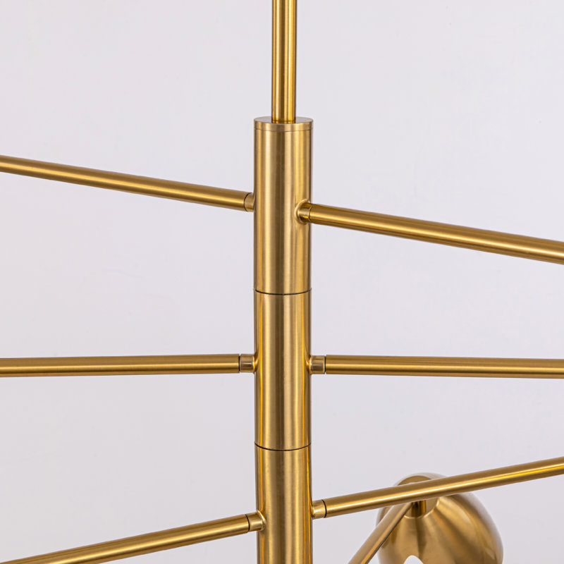 VidaLite Splay 10-Light Brushed Brass Chandelier With Adjustable Arms & Light Heads   Contemporary & Modern Style Metal Pendant Chandelier Light with Customizable Design, Adjustable Hanging Length, Sloped Ceiling Adaptable