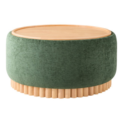 Modern 29" Round With Chenille Upholstery, Solid Wood Legs, Reversible Lid For Multi - Function And Hidden Storage, Bedroom Centerpiece