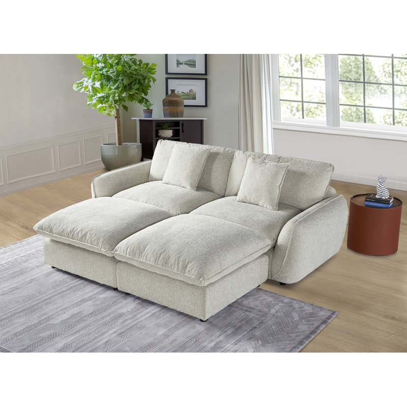 Sofa Bed With 2 Ottoman, Light Gray Polyester Blend