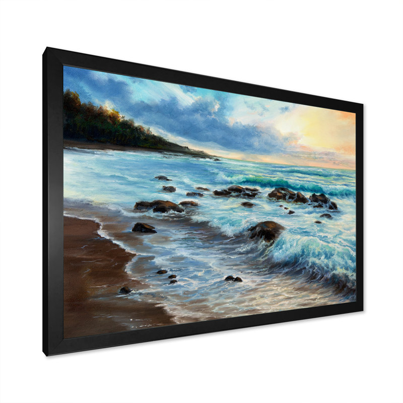 Wild Blue Ocean Waves XVII - reproduction d'art sur toile, Cadre photo noir, H 8 po x l 12 po x P 1 po