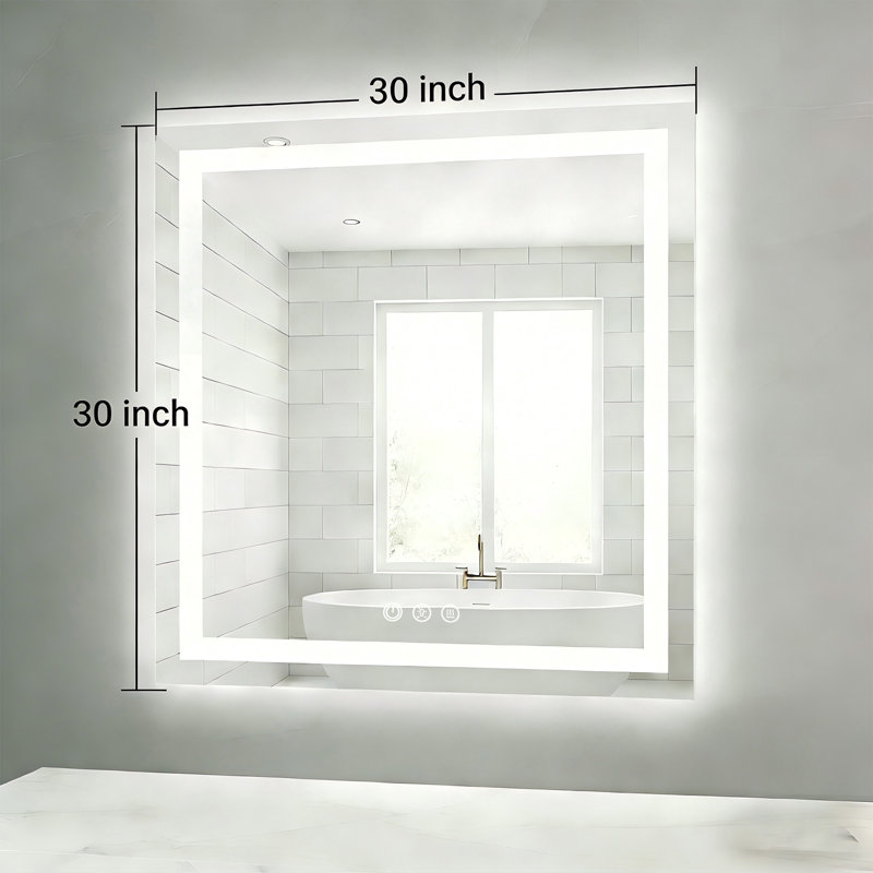 LED Bathroom Vanity Mirror with Anti-Fog, Dimmable Front and Backlit Lights, Tempered Glass, 30" x 30"