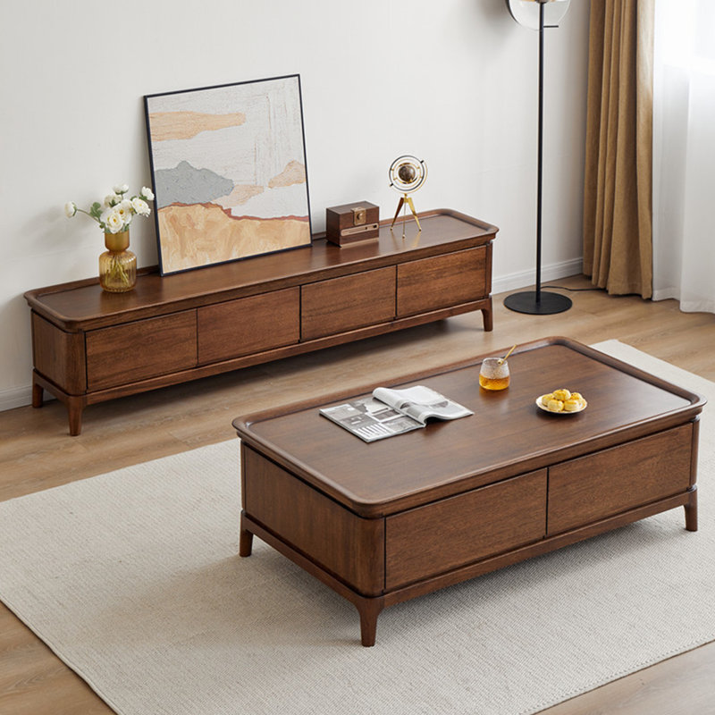 Ensemble de meuble télé et table basse en bois de noyer massif