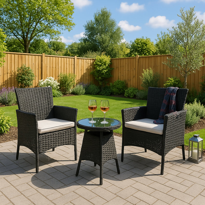 Sarenac 2 - Person Patio Dining Set with Round Table , Cushions Included, Black