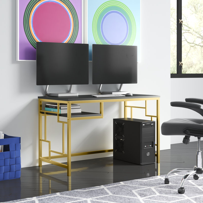 Richland Metal Base Writing Desk, Black/Gold