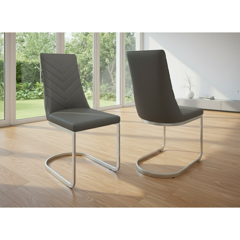 48cm H Leather Upholstered Cantilever Chair in Grey
