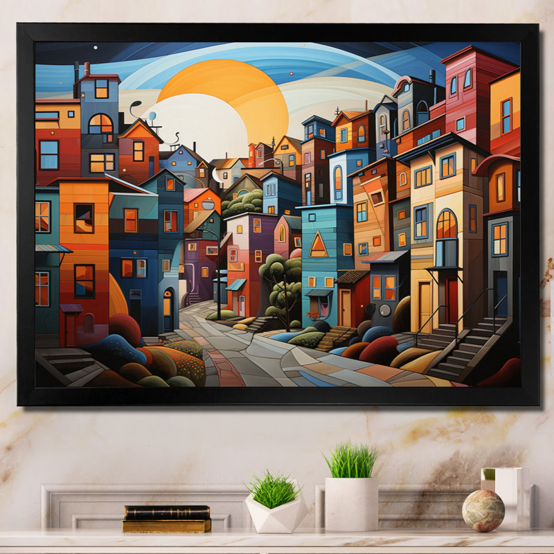 Paysage urbain paysage urbain - décoration murale architecture, Cadre flottant doré, H 12 po x l 20 po x P 1 po