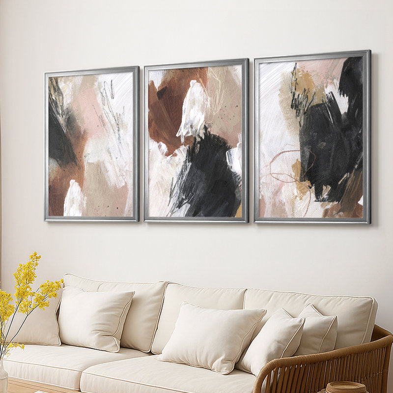 «Unbleached Neutrals I - Toile tendue avec châssis sur mesure - 3 pièces, Argent argent, H 15 po x l 19 po