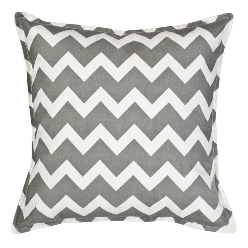 Gray and White Chevron Cotton Canvas Square Throw Pillow