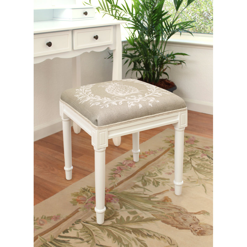 Tabouret de coiffeuse en lin brun clair et ananas, Blanc cassé, Taupe