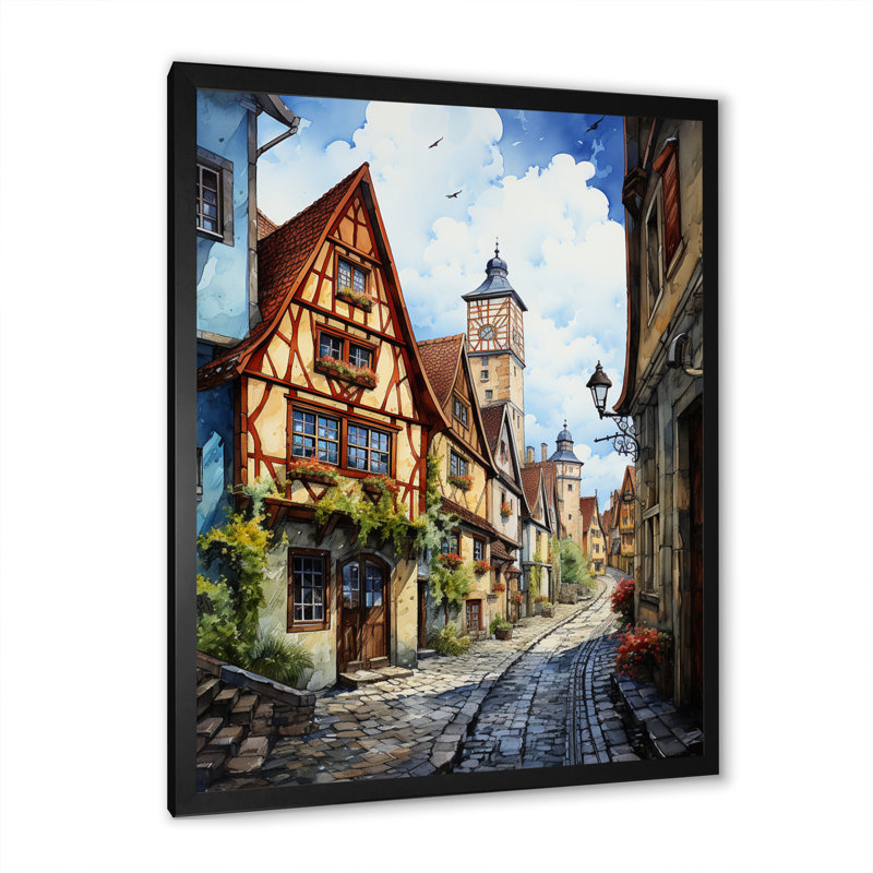 Kristella Allemagne Rothenburg Street II, H 40 po x l 30 po x P 1,5 po, Cadre photo noir