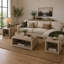 Ensemble de table basse et de table de bout carrée 3 pièces avec tablette en bois de pin vieilli Rizz-129591740