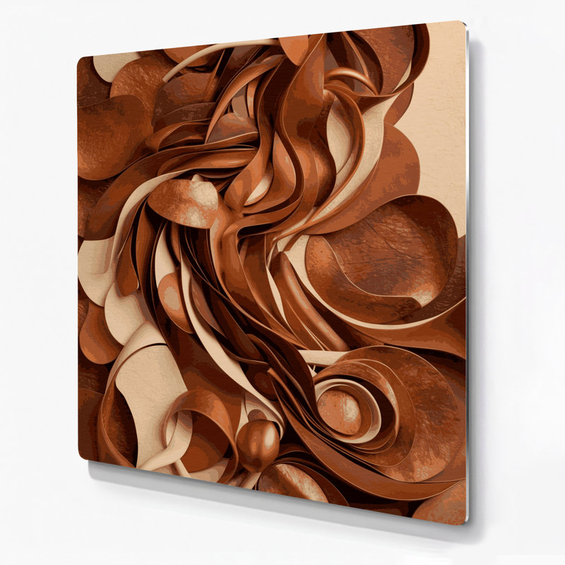 Abstrait formes 52, art mural en métal brun, H 32 po x l 32 po