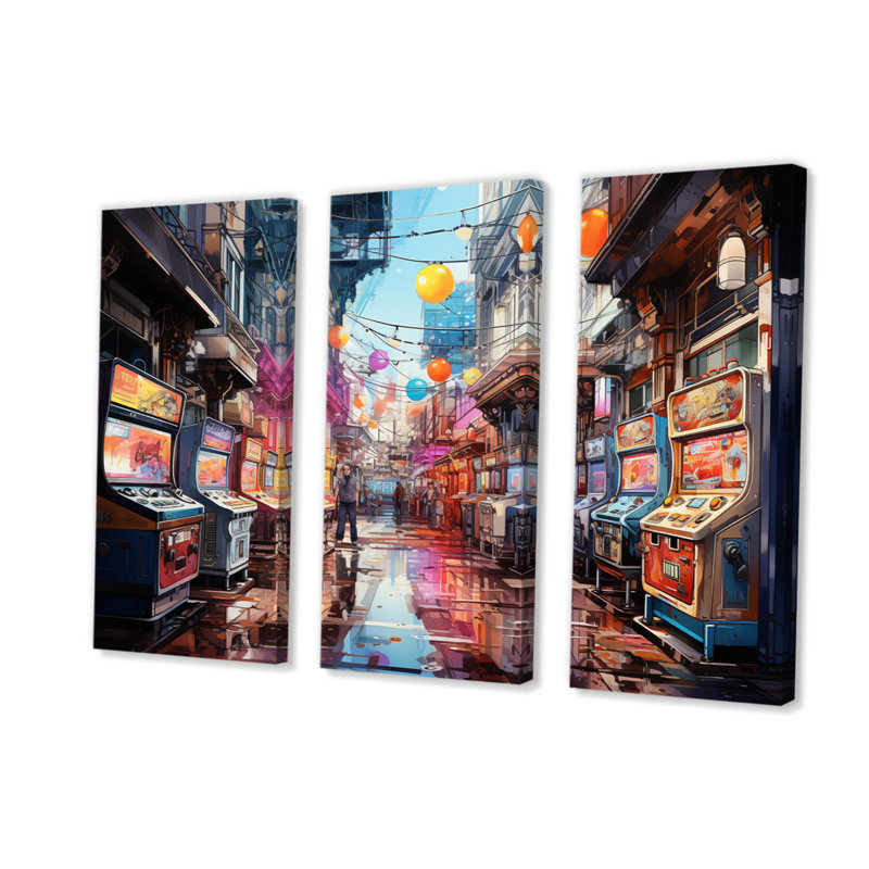 Rêve d'arcade coloré sur toile 3 pièces, H 32 po x l 48 po x P 1 po