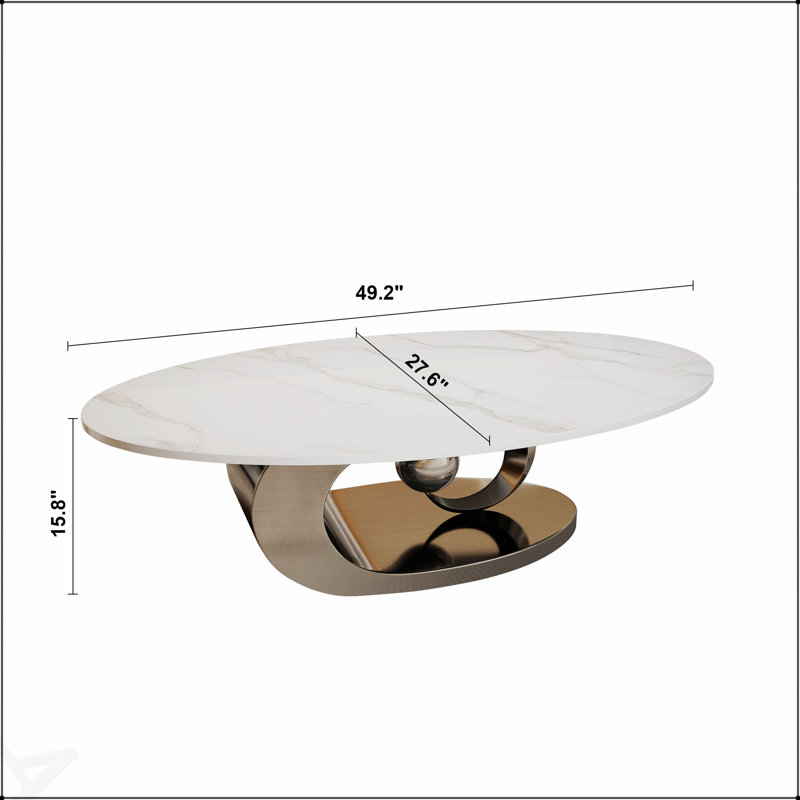 Table basse sculpturale en acier inoxydable à base de marbre, durable et élégante pour les salons modernes, Gris