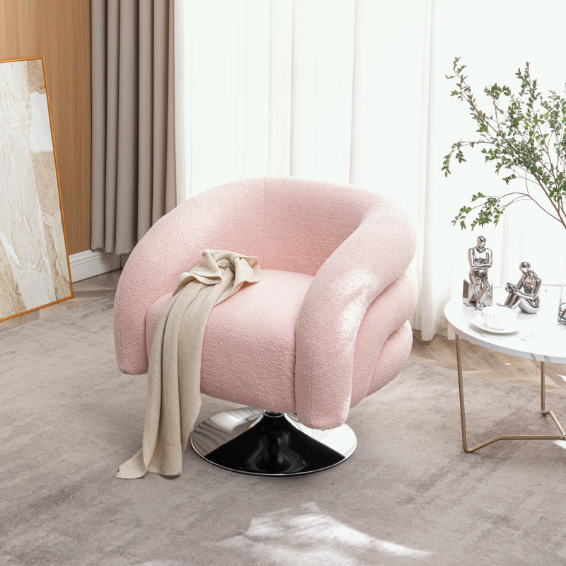 Chaise pivotante rembourrée de style moderne avec base ronde en métal, Ourson rose