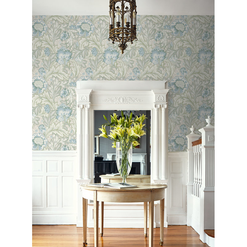 Rouleau de papier peint L 33 pi x l 20,9 po, Bleu poudre / brume verte