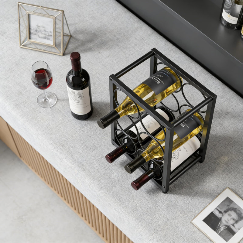 Support à vin de table moderne pour 6 bouteilles, porte-bouteilles de vin autoportant en métal, rangement de comptoir peu encombrant pour la cuisine, l'armoire ou le garde-manger