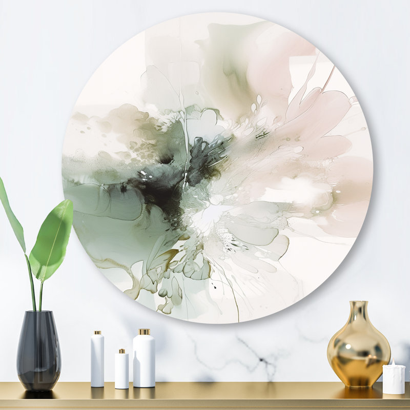 «Green and Cream Essence Of Modernity I», art mural rond en marbre abstrait, H 23 po x l 23 po x P 1 po