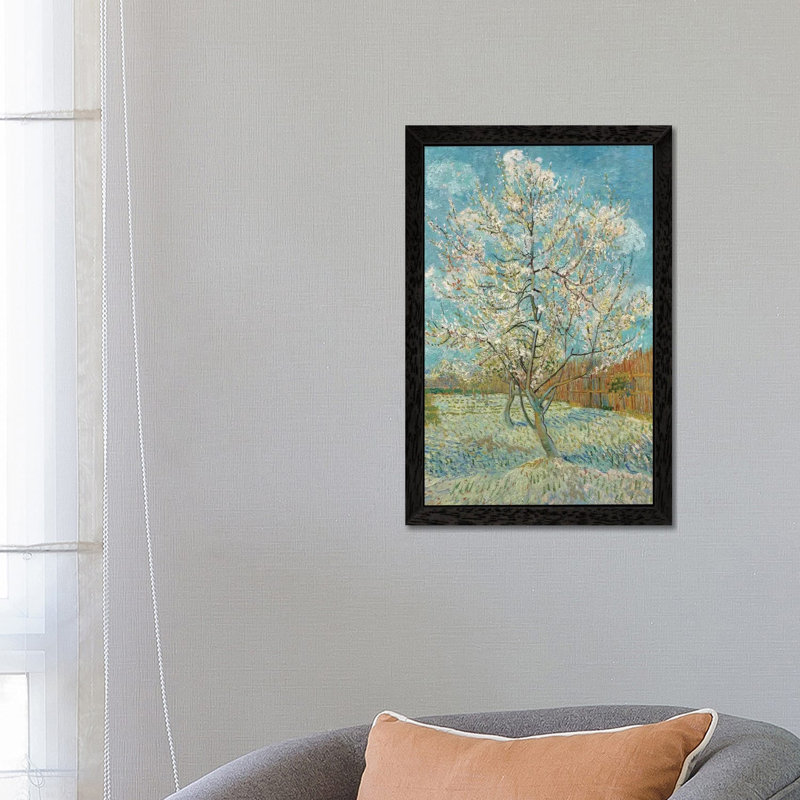 The Pink Peach Tree, 1888 by Vincent Van Gogh - Floater Frame Painting on Canvas, 152.5 cm H x 101.5 cm W, Black Framed