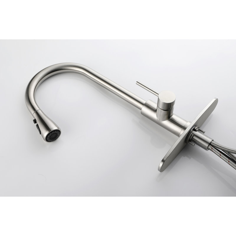 Single Handle Pull Down Brushed Nickel Faucet For Kitchen Sink - High Arc Stainless Steel Tap Smooth Operation Out With Body Efficient Water Flow