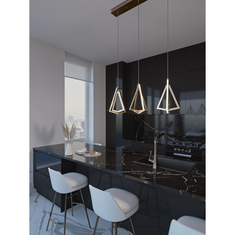 Luminaire suspendu linéaire à 3 lumières pour îlot de cuisine Mor, Noir