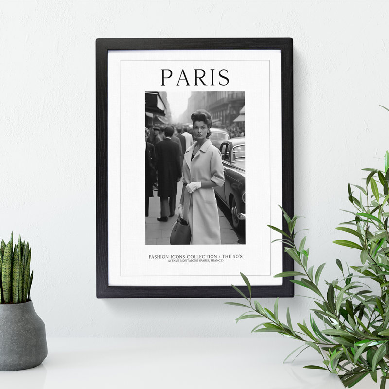 Fashion Travel Poster Woman Paris France - Single Picture Frame Print on Wood, 46cm H x 34cm W x 2cm D