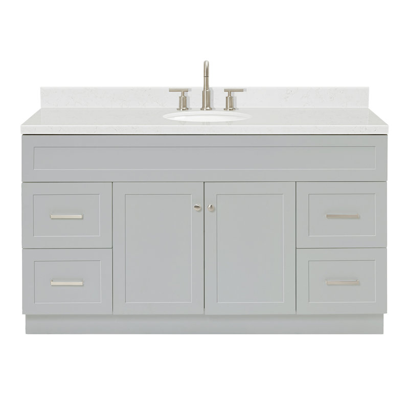 Abell 60.25'' Bathroom Vanity with Carrara Quartz Top, Gray