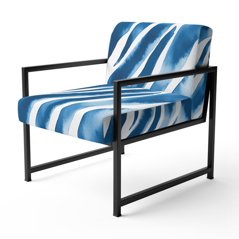 Zebra Striped - Upholstered Cabin & Lodge Accent Arm Chair, Black, Blue/White