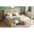 King Size Bed With Rattan Headboard and Two Storage Drawers, Bed with Enhanced Support Slats and Feet