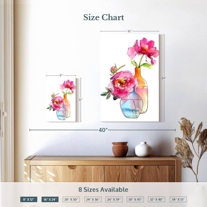 Pivoine dans des vases, H 12 po x l 8 po