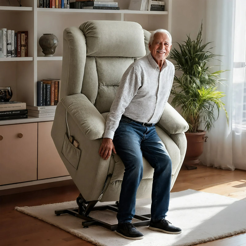 Power Lift Recliner with Heat and Massage, Infinite Position Adjustable, Side Pockets, Comfort Home Reclining Chair, Beige