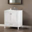 Meuble-lavabo autoportant de 30 po avec lavabo, comptoir en marbre d'ingénierie Carrara avec lavabo rectangulaire encastré en céramique, grande porte de rangement à fermeture en douceur, structure en bois massif-109946768
