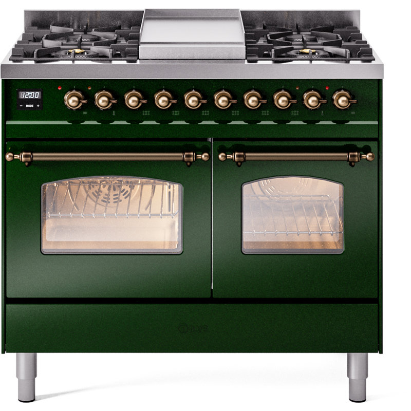 ILVE Nostalgie II 40 in Dual Fuel Range, Liquid Propane, Emerald Green/Bronze