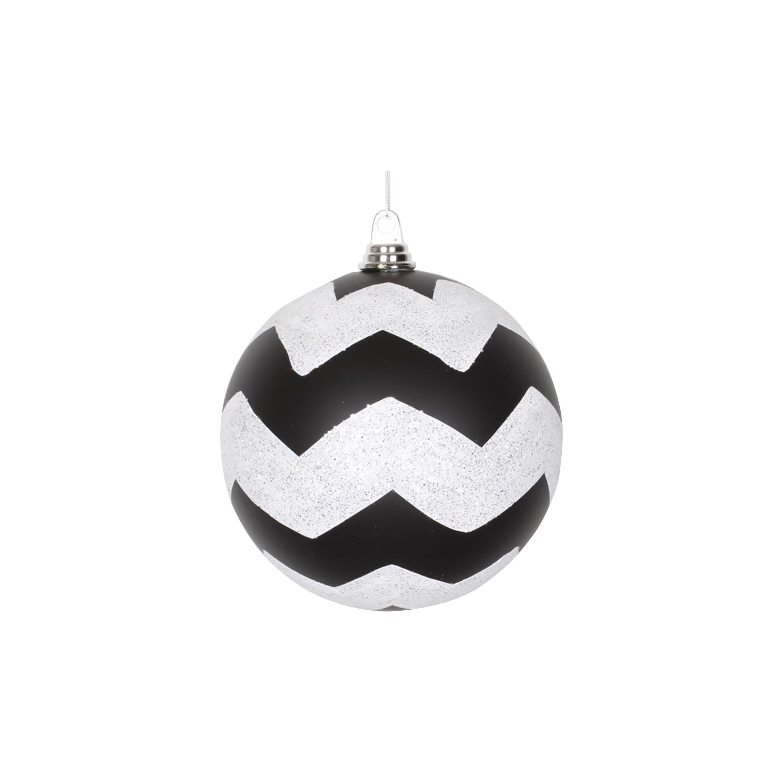 Chevron Shatterproof Christmas Ball Ornament, Black / White, 4.75" H x 4.75" W x 4.75" D