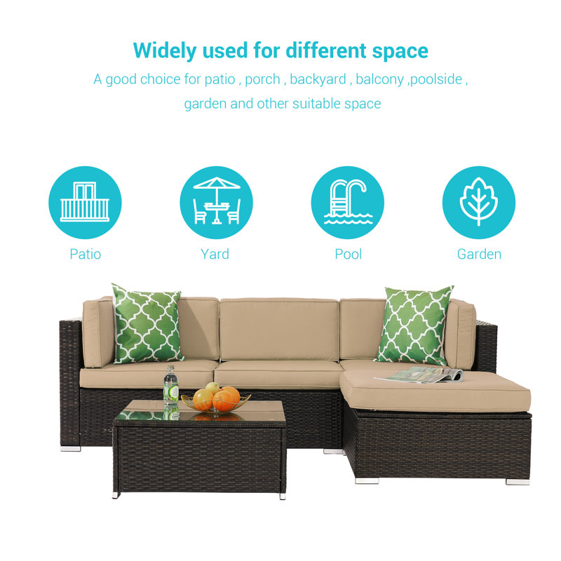 Greilickville Wicker 4 - Person Modular Patio Conversation Set with Cushions, Beige