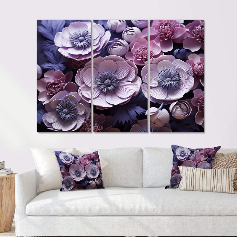 Buttercups Lavender I - Ensemble de décorations murales Buttercups, Toile tendue, H 40 po x l 60 po x P 1 po
