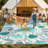 Frankin Washable 8X10 Blue Floral Outdoor Rug, Non Slip Quick-Dry Mesh Rug for Outside-943161151