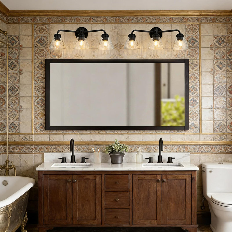 Éclairage pour meuble-lavabo 3 lumières 3 lumières, Noir mat, H 9,85 po x l 22,45 po x P 7,87 po, Trois lumières