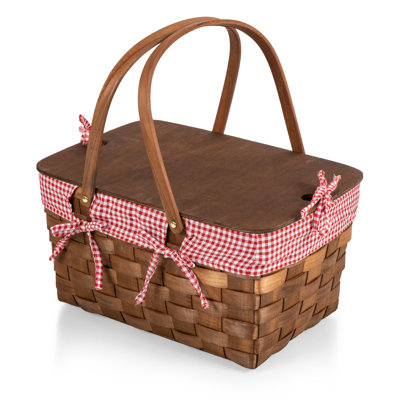 Kansas Handwoven Wood Picnic Basket - Large Basket with Tabletop Lid
