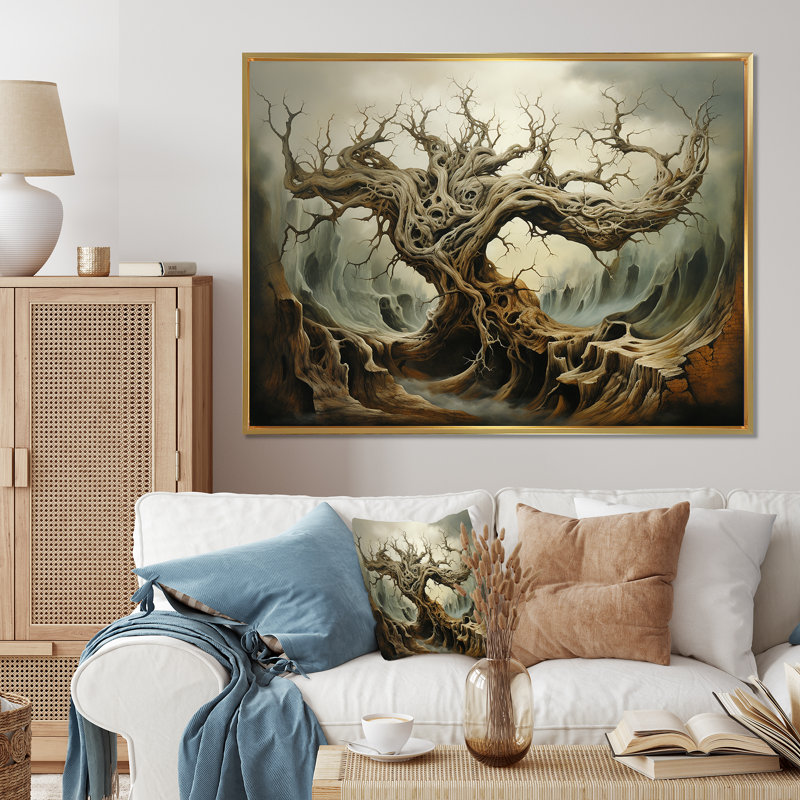 «Tw torsed Roots», impression sur toile, Cadre flottant doré, H 34 po x l 44 po x P 1,5 po