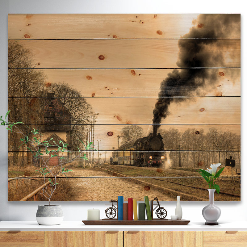 «Retro Steam Train», photographie, H 15 po x l 20 po x P 1 po, Bois
