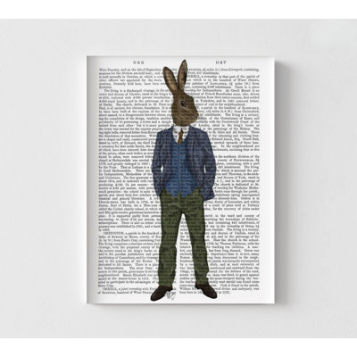 Lapin en gilet bleu, décoration murale studio sur mesure, art mural de studio de couture encadré, idée de cadeau de lapin, affiche de mode