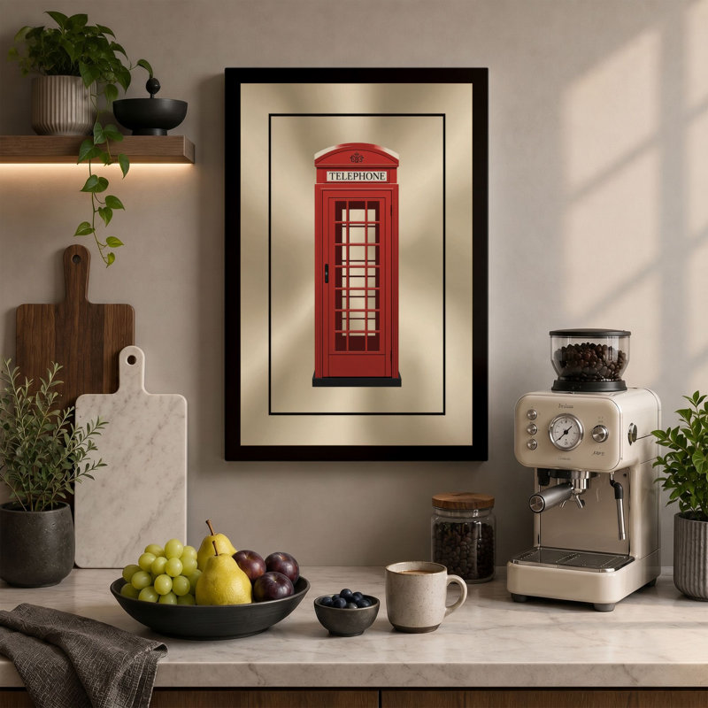 British Telephone Box Minimalist - Wrapped Canvas, 24x16 - 61.0 x 40.6 cm, Black Border