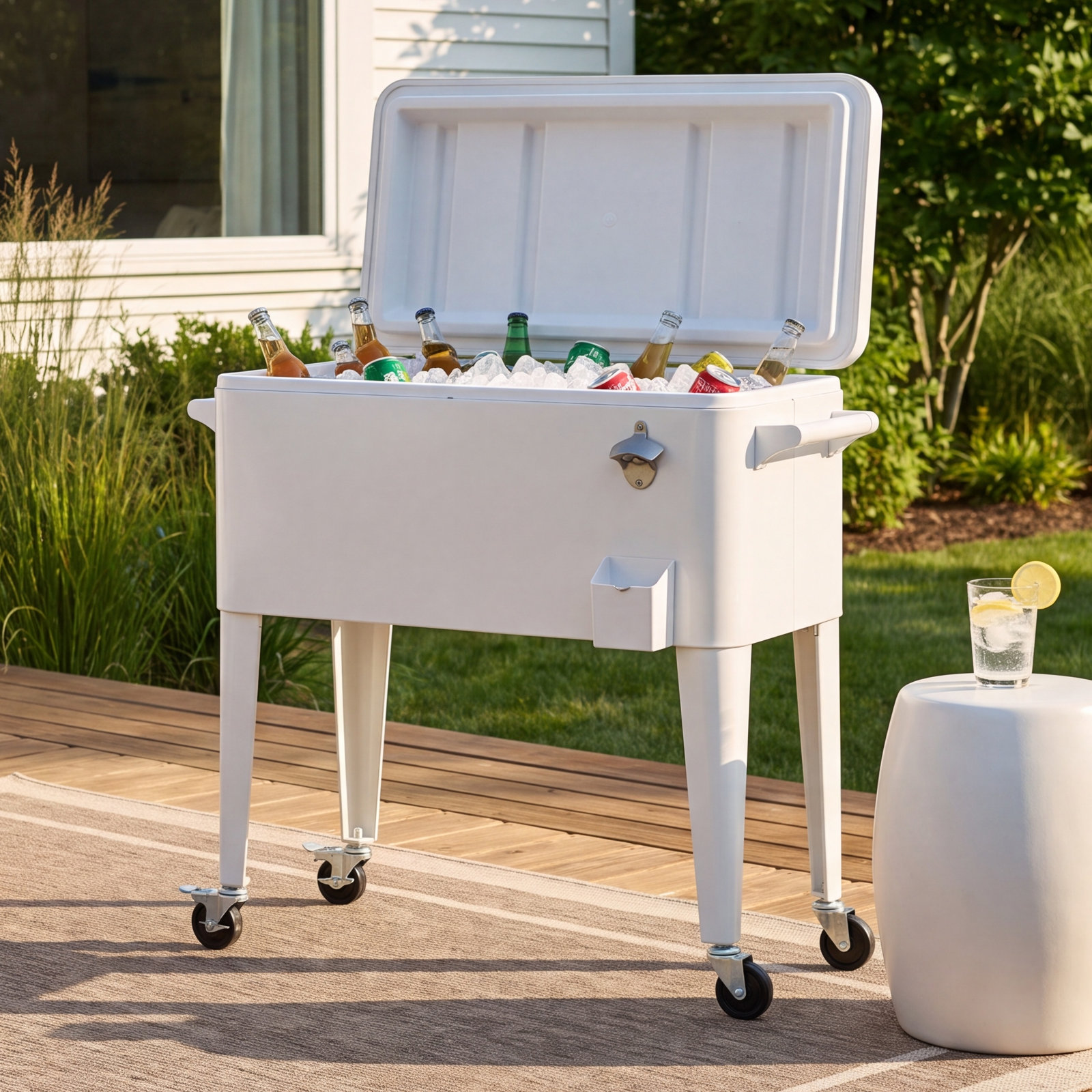 Permasteel Rolling Cooler, White, With Divider