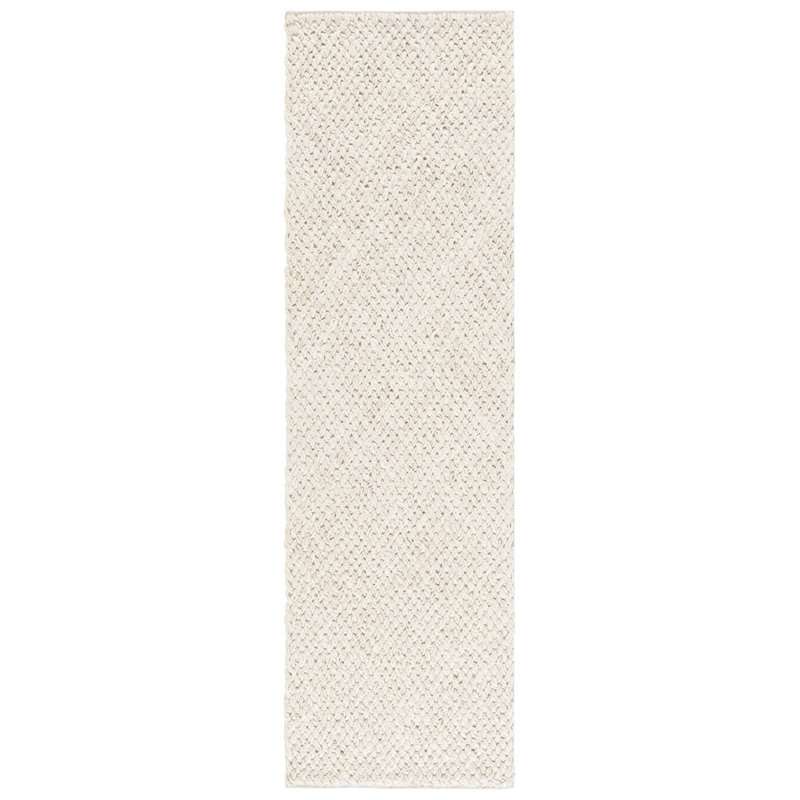 Jeyline Flatweave Jute & Cotton Solid Color Rug in Ivory/Bleach, Runner 2'3" x 8'