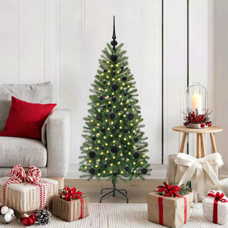  Artificial Christmas Tree with 150 LEDs Green PE and PVC, Black, 3.94' H